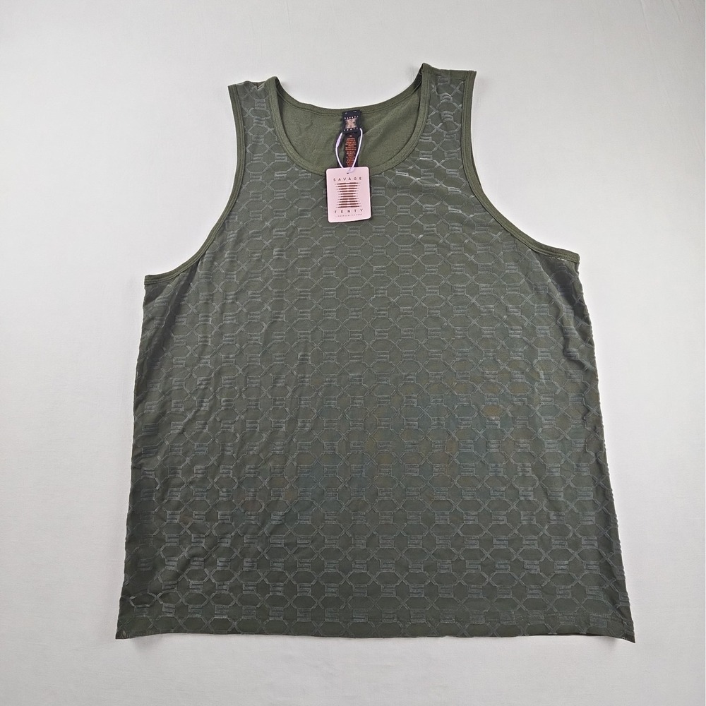 Savage X Fenty Mens Flocked Monogram Mesh Tank Green XXL Sleeveless Pullover
